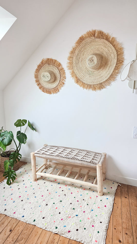 Banc traditionnel marocain en bois tressé